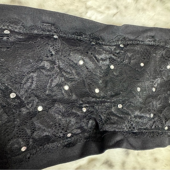 Bandeau tube top rhinestone crystal diamond bling black silver lace stretchy y2k - Picture 4 of 6